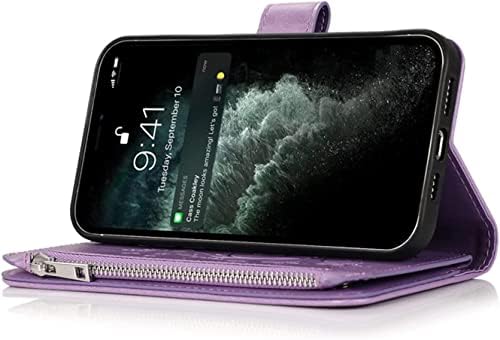 Caixa de flip dyizu para iPhone 13 Pro Max, estojo de carteira com zíper de couro com borboletas com borboletas com pulseira Kickstand Kickstand TPU TPU Interior Top Tone