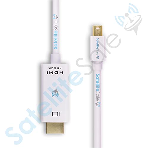 Satellitesale Uni-Directional Mini Displayport para HDMI Cable Male para Male 4K/30Hz 8,64 Gbps Wire Universal PVC Cord White 3 pés
