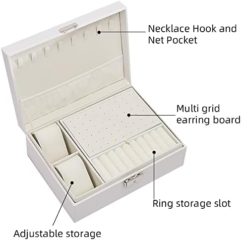 Caixas de joias xmjxbox para mulheres 2 camadas Pu Leaather Jewelry Organizador de bloqueio de jóias Caixa de armazenamento