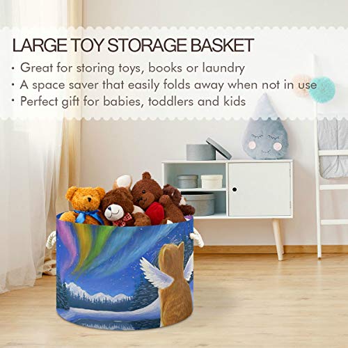 Paisagem Animal Cat Toy Toy Round Canvas Organizador Bin Storage Bin impermeabilizado para crianças Rapazes de lavar