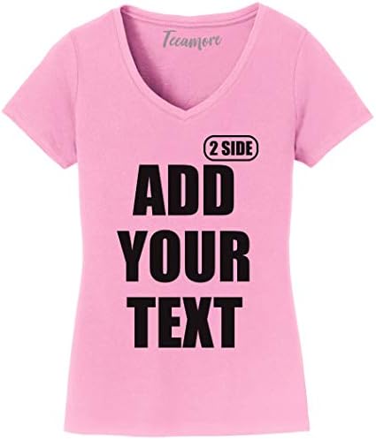 Teeamerore Women personaliza V Camise de pescoço Adicione seu texto Design seu próprio lado de trás