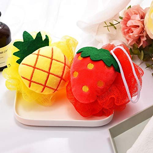 6 peças Banho de frutas de frutas de frutas bola de esponja malha bola de chuveiro bola de chuveiro colorido bola de lavador de corpo de chuveiro para crianças adultos