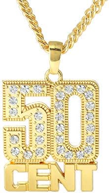 Huitian Intl Gold Chain com colares de 50 centavos para homens, mulheres, jóias de strass em aço inoxidável, correntes de rapper gelados pingentes com 28 polegadas