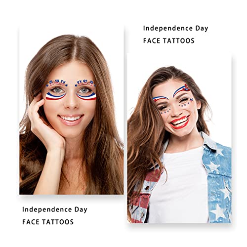 4 de julho, tatuagem de tatuagem de tatuagem adesiva de maquiagem de olhos 10 folhas do Dia da Independência Tatuagens Temporárias