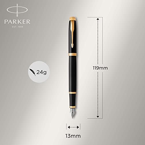 Parker IM Duo Presente Conjunto com caneta e caneta -tinteiro, preto brilhante com acabamento dourado, refil de tinta azul e cartucho, caixa de presente