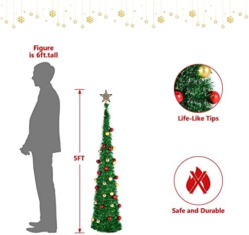 Árvore de Natal artificial de 5 pés de 5 pés, árvore de Natal dobrável com lápis dobrável, árvore de natal com 30*1,97