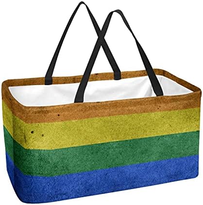 Lorvies Bandeira do arco -íris reutilizável Bolsa de compras de supermercado Durável - Pesado - Pesado Tote estruturado