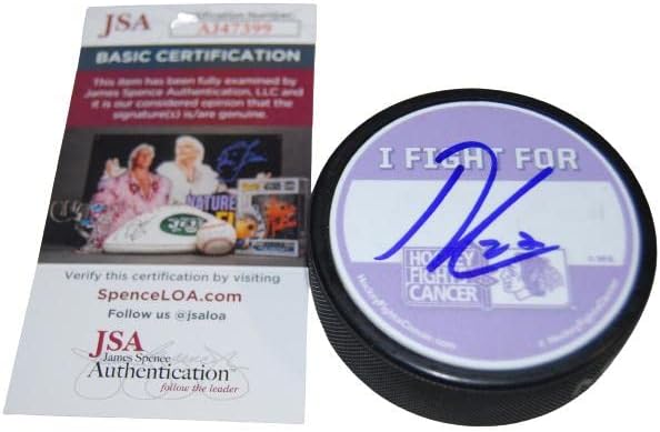 Lukas Reichel assinou o hóquei do câncer JSA CoA AJ47399 - Pucks de NHL autografados