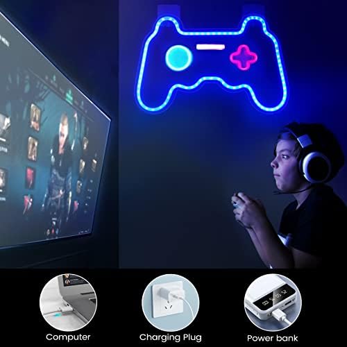Game NEON SIGN Gamepad Shape - Decorações de salas de meninos para quarto, Luzes de néon de jogos Decoração da sala para meninos, acessórios