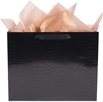 LyForpyton Grandes sacos de presente pretos com papel de seda 13 x10 x3.5 Alligator Padrão de papel para festa de
