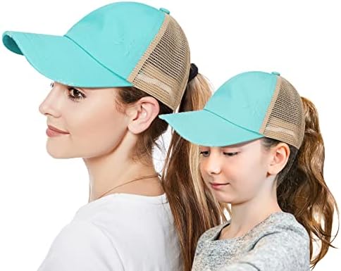 Glitter Angusted Mesh Girls Criss Cross Ponytail Hat for Kids High Messy Bun Ponycap…