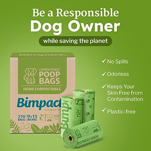 Sacos de cocô de cocô compostáveis ​​270 sacos de cães biodegradáveis ​​certificados para reabastecimento de cocô para a terra,