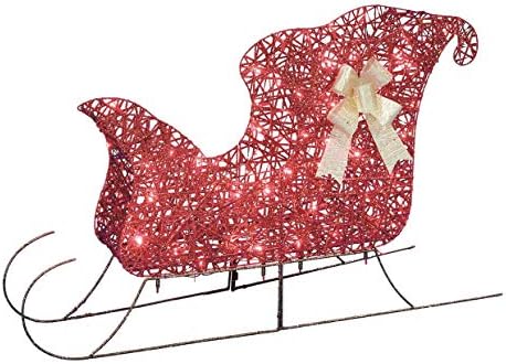 Em casa, o pátio de decoração de Natal exibe trenó vermelho iluminado, 42 sazonal