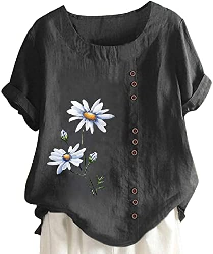 Gráfico floral feminino Tampas plus size tampas causais de manga curta pescoço de camiseta