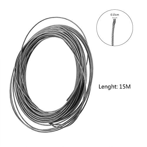 Corda de aço inoxidável, 15 metros 304 aço inoxidável cabo de fio de fio diâmetro de 1,5 mm