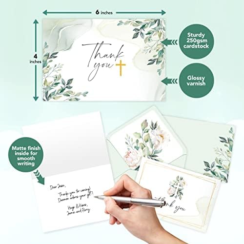 24 Cristãos cartões de agradecimento com envelopes - 6 Designs Batismo Agradecemos Cards Garota, Agradecemos Cartões Religiou