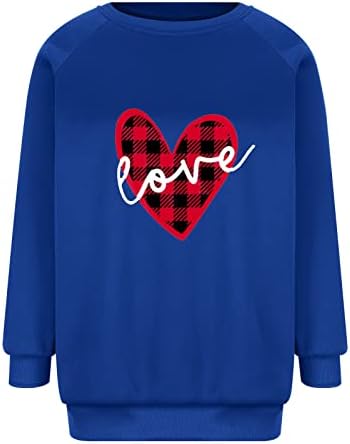 Camisa do Dia dos Namorados Camisetas Casuais de Manga Longa Casual T Camisetas Fungamente Plaid Love Heart Graphic