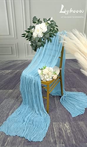 Lykoow 5 Pacote de brecha de mesa de brecha azul bebê azul, 35x120 polegada de gaze rústica azul claro boho mesa de casamento decoração, mesa de decoração de mesa de casamento para festa de casamento mesa de chuveiro de noiva