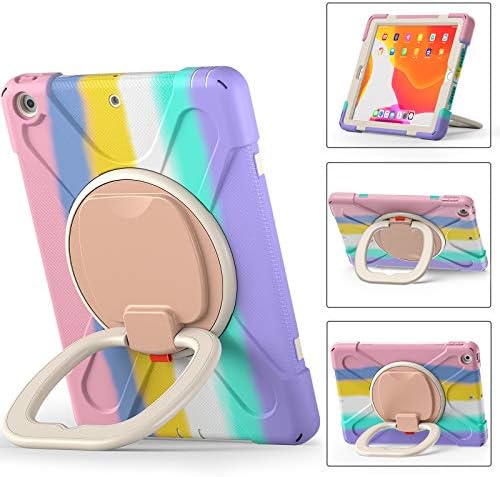 iPad 9º 8º 7º estojo, DMAOs carregando tampa de bolsa com porta -lápis/alça de ombro/alça de ombro, 3 camadas duráveis ​​- rosa multicolor