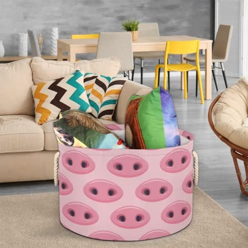 Nariz de porco rosa cestas redondas grandes para cestas de lavanderia de armazenamento com alças cestas de armazenamento