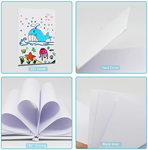 Pacote 6 Pacote branco Livro em branco de capa dura 7x10 polegadas, capa dura Blank Book for Kid para escrever histórias,
