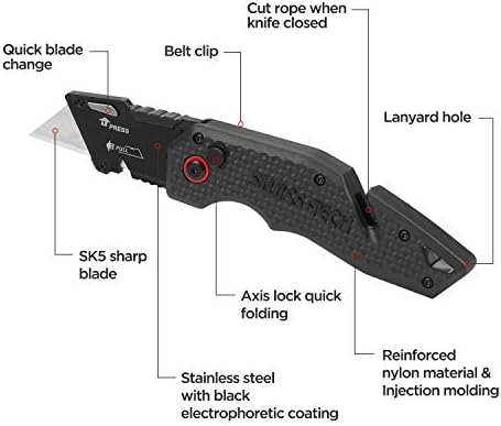 Conjunto de faca de utilitário suíço+tecnologia e cortador de caixas retrátil WorkPro com 26pcs SK5 Blades Extra