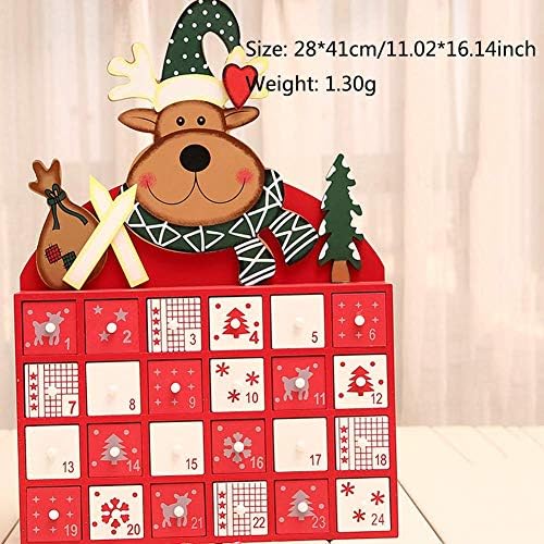 Calendário de advento de Natal de Wooden Wooden com bolsos e ornamentos de 24pcs para crianças, presentes de Natal, decorações artesanais de janela para lareira de mesa de ano novo, C, C