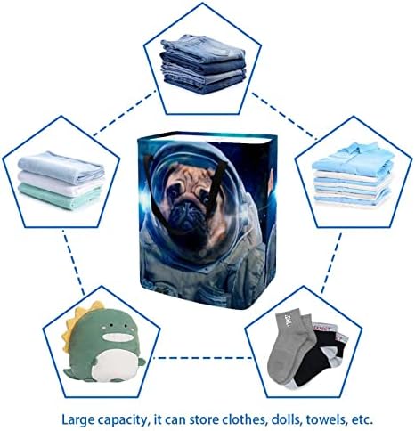 Cão de astronauta em cesto de lavanderia dobrável com estampa espacial, cestas de lavanderia à prova d'água de 60l de lavagem de roupas de roupas de roupas para o quarto do banheiro do dormitório