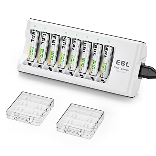 Ebl 8 pacote de baterias AAA NIMH Bateria recarregável 800mAh com carregador de bateria inteligente de 8 slot para bateria AA
