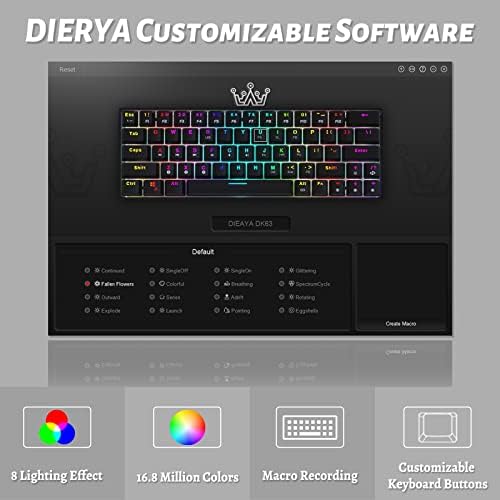 Dierya DK63N 60% Teclado de jogo mecânico sem fio, teclado BLUETOOTH do RGB Backlit com teclas de seta, 63 teclas de teclado ultracompacto programáveis ​​com interruptor azul para Windows Laptop PC Mac