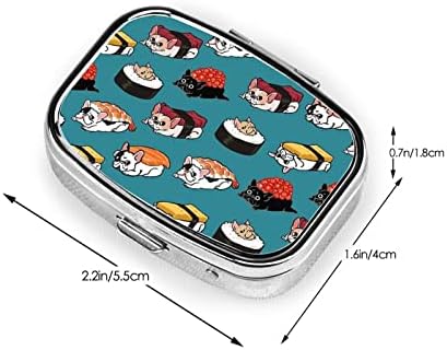Sushi Frenchie Square Mini Pill Case com Mirror Travel Friendly Portable Compact Compact Compartments Pill Box