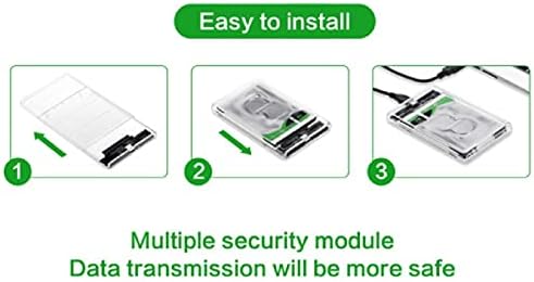 Caixa SSD transparente, gabinete SSD transparente plugue de alta velocidade de 2,5 pol e reproduz forte compatibilidade com cabo USB para 7-9,5mm HDD ou disco rígido SSD
