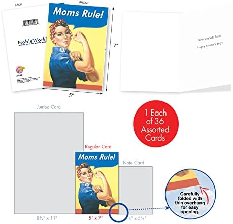 Nobleworks - 36 Cartões de felicitações engraçados do Dia das Mães, com 5 x 7 polegadas, Humor Notecard para mães, filha, irmã,