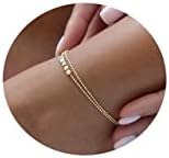 Feskive Bracelets de tornozelo em camadas para mulheres 18k Praado de ouro Dainty Fishbone Snake Chain Fine Finet Clip clipes de pêssego