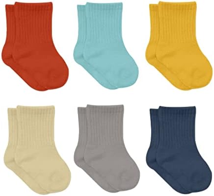 Bistyle Baby Grip Socks 6 pares | Recém -nascidos crianças pequenas garotas de algodão orgânico | Crianças meninas meninas tornozelo meias