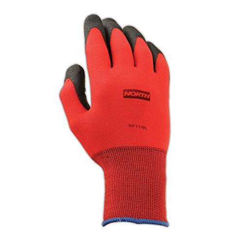 Norte por Honeywell NF11/9L Northflex Red NF11 FOUDED PVC PALM Luvas com revestimento de palmeira, nylon, tamanho 9, preto/vermelho