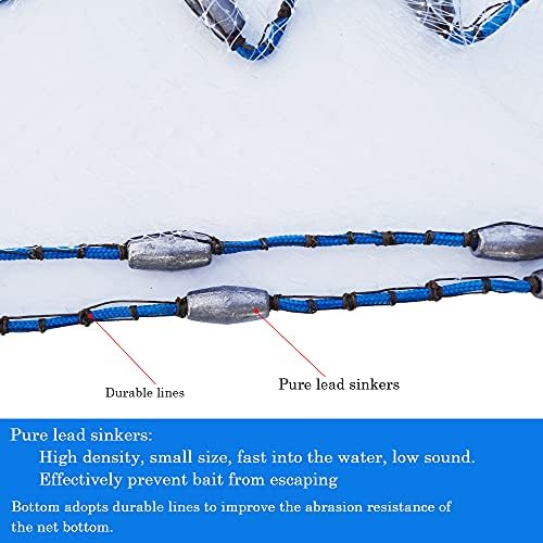 DRASRY SALTWater Fishing Scens fundido para armadilha de isca com chumbadas pesadas Fish Throw Net. Tamanho de 3ft/4ft/5ft/6ft/7ft/8ft/9ft Radius Waterwater Nets