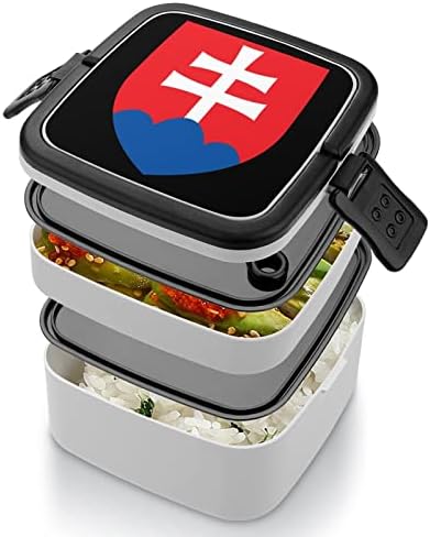 Brasão de braços da Eslováquia Double Cayer Bento Box Recipientes de refeição com alça portátil para trabalho de escritório