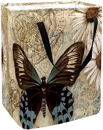 Vintage Butterfly Daisy Flower Print Lavanderia dobrável cesto de lavanderia de 60l cestas de roupa à prova d'água de lavagem