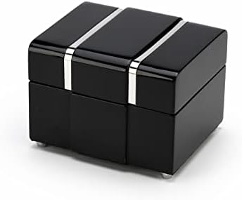 Modern 30 Note Black Lacquer Musical Jewerly Box com detalhes cromados - Contos da Viena Woods