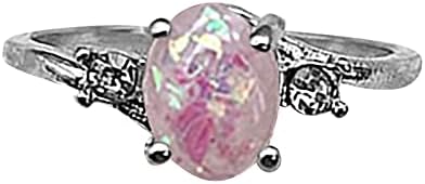 Giligege requintado anéis de prata femininos Oval Cut Faux Diamond Jewelry Birthday Proposta Presentes de noivado de noiva Anéis de festa ajustáveis ​​para adolescentes