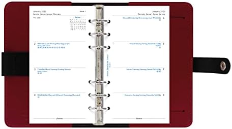 Filofax, o organizador original, tamanho pessoal, pillarbox vermelho-couro, seis anéis, diário de calendário semana a vista, multilíngue, 2023