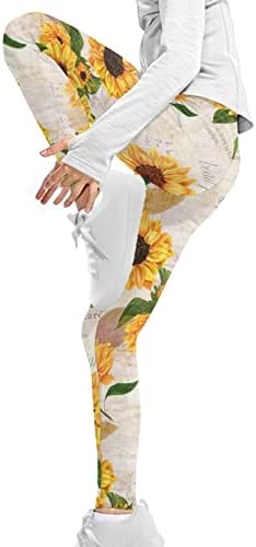 Wanyint Sunflower vintage Meninas impressas Leggings Crianças Capris Capris Pants respiráveis ​​para dança de uniforme escolar ou brincar de tamanho grande das crianças pequenas