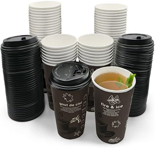 Basta embalar [20 oz - 60 conjuntos com tampas] Premium Paper Hot Coffee Cups com tampas selvagens - sem vazamentos para ir para bebidas quentes descartáveis ​​bebidas