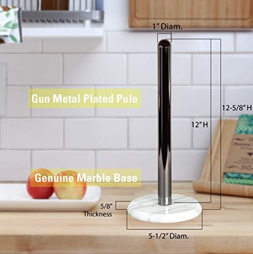 Creative Home Natural Marble Base Papel Towel Dispensador de cozinha com pólo de metal de acabamento em metal, 5-1/2 diam. X 12-5/8