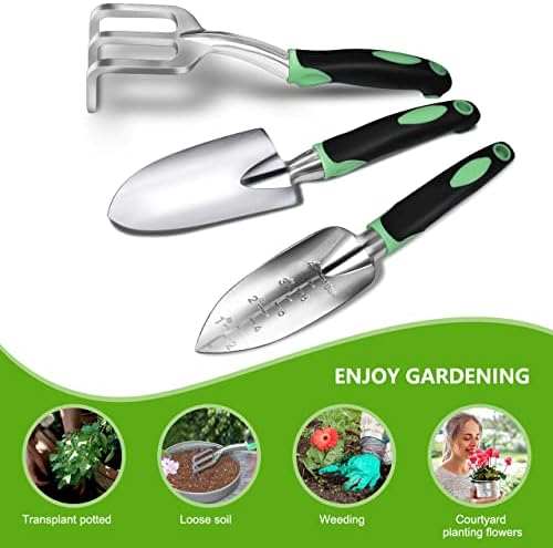 Conjunto de ferramentas de jardim de Zuzuan, 3 embalagem de kit de jardinagem pesada em alumínio inclui espátula