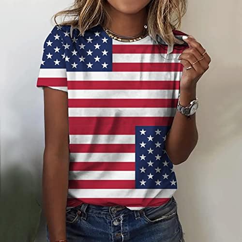 Camisetas de camiseta do Dia da Independência para Mulheres Imprimem Camisas Diárias de Verão para Mulheres O pescoço Tops de manga curta para