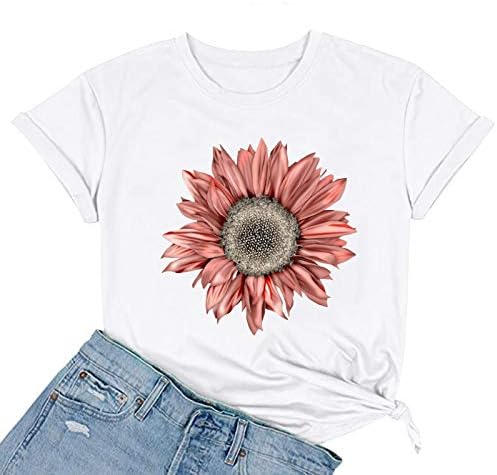 Camisetas para mulheres camiseta de verão de girassol plus size tampes soltas tops adolescentes meninas curtas de manga curta camisetas