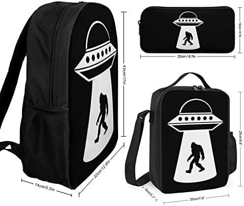Conjuntos de mochilas da escola de OVNI Bigfoot para estudante fofo de estampado estampado conjunto com lancheira