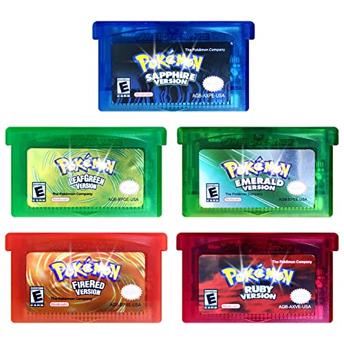 ViaPom 5 PCs Pokemon Ruby, Emerald, Sapphire, LeafGreen, jogo de versão em fogo GBA, cartões de terceiros de monstros